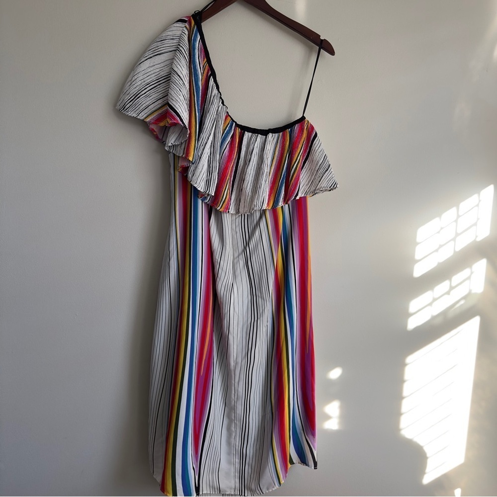 Rachel Rachel Roy Rainbow Stripe One Shoulder Midi Dress - Size 2X - Picture 4 of 8
